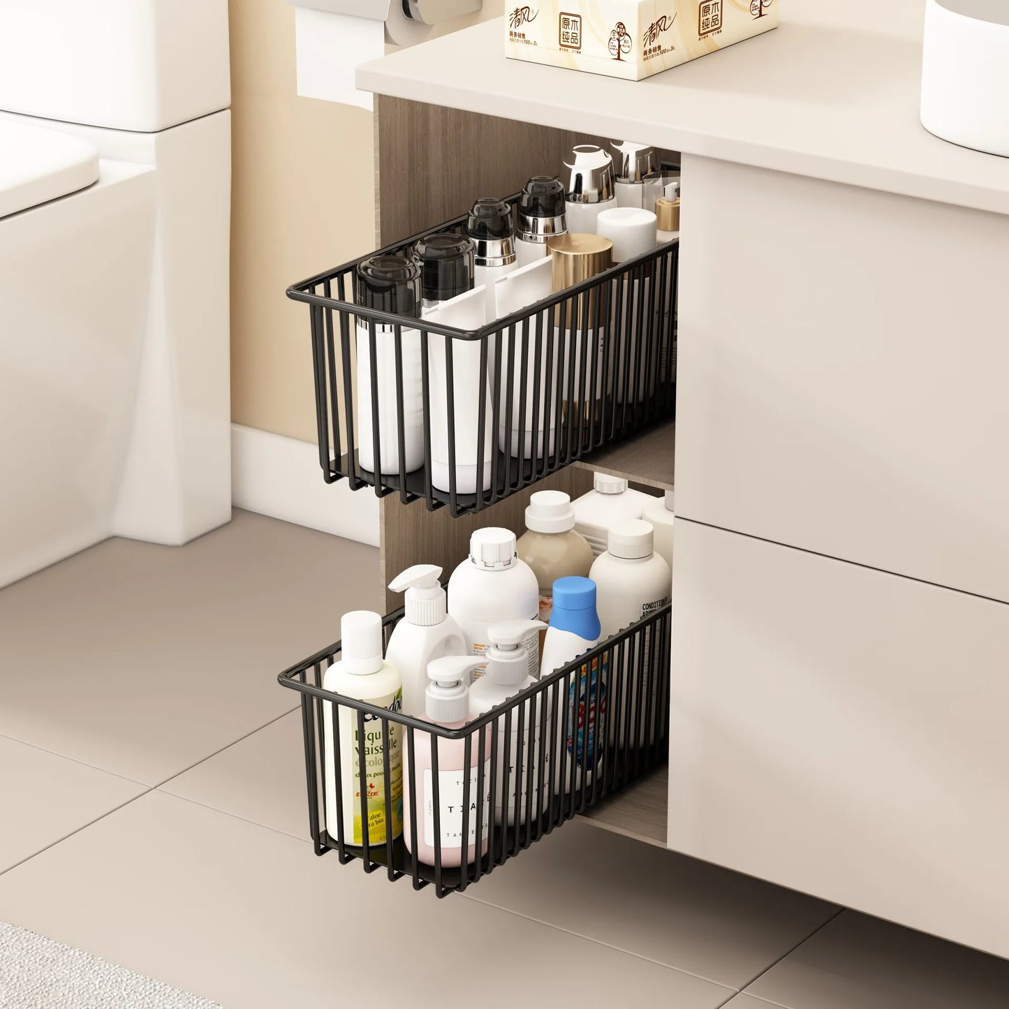 TWISTER.CK Pull Out Cabinet Organizer 2 Pack Slide Out Drawers