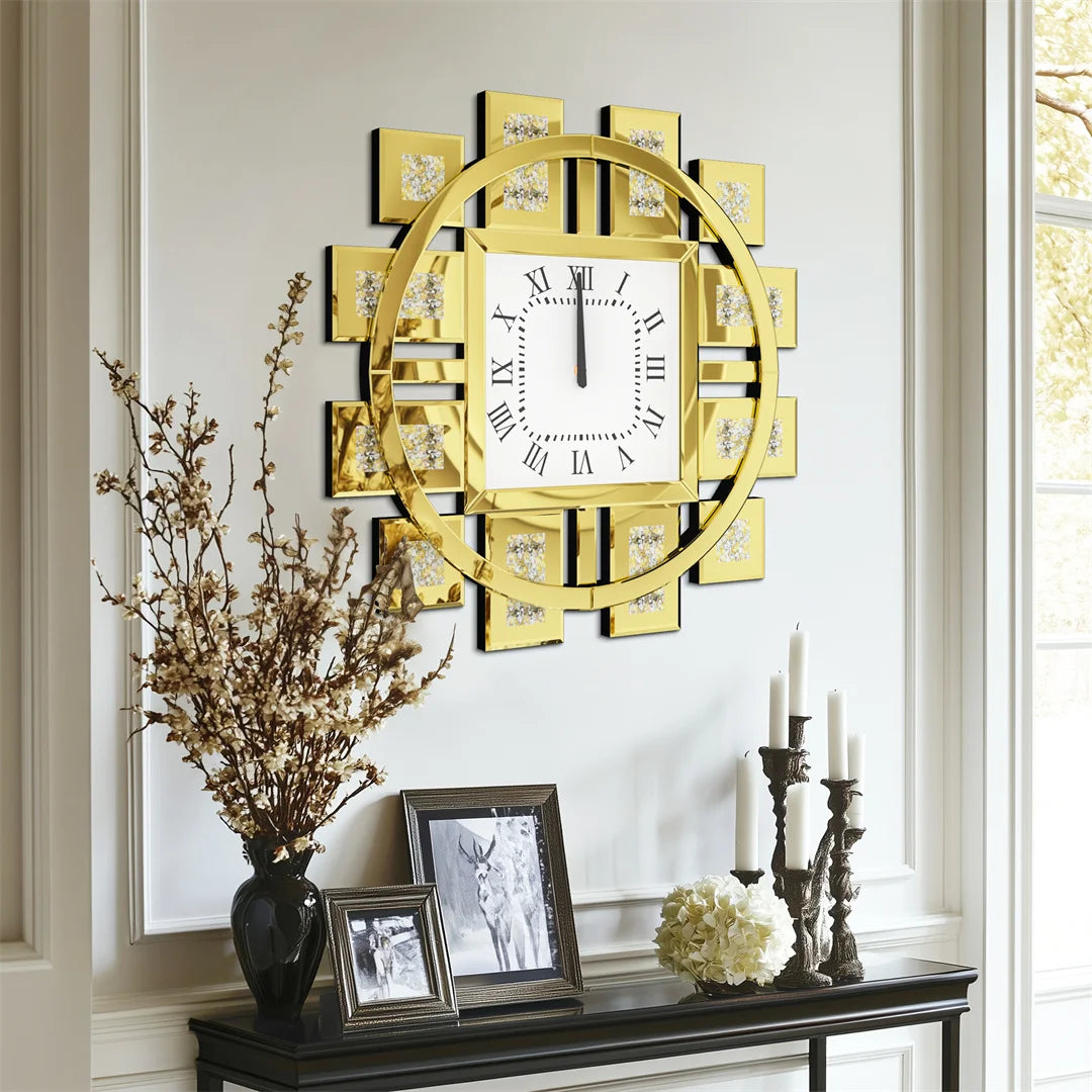 Decorative Wall Clock With Crystal Crushed Diamond Inlay Battery Operated