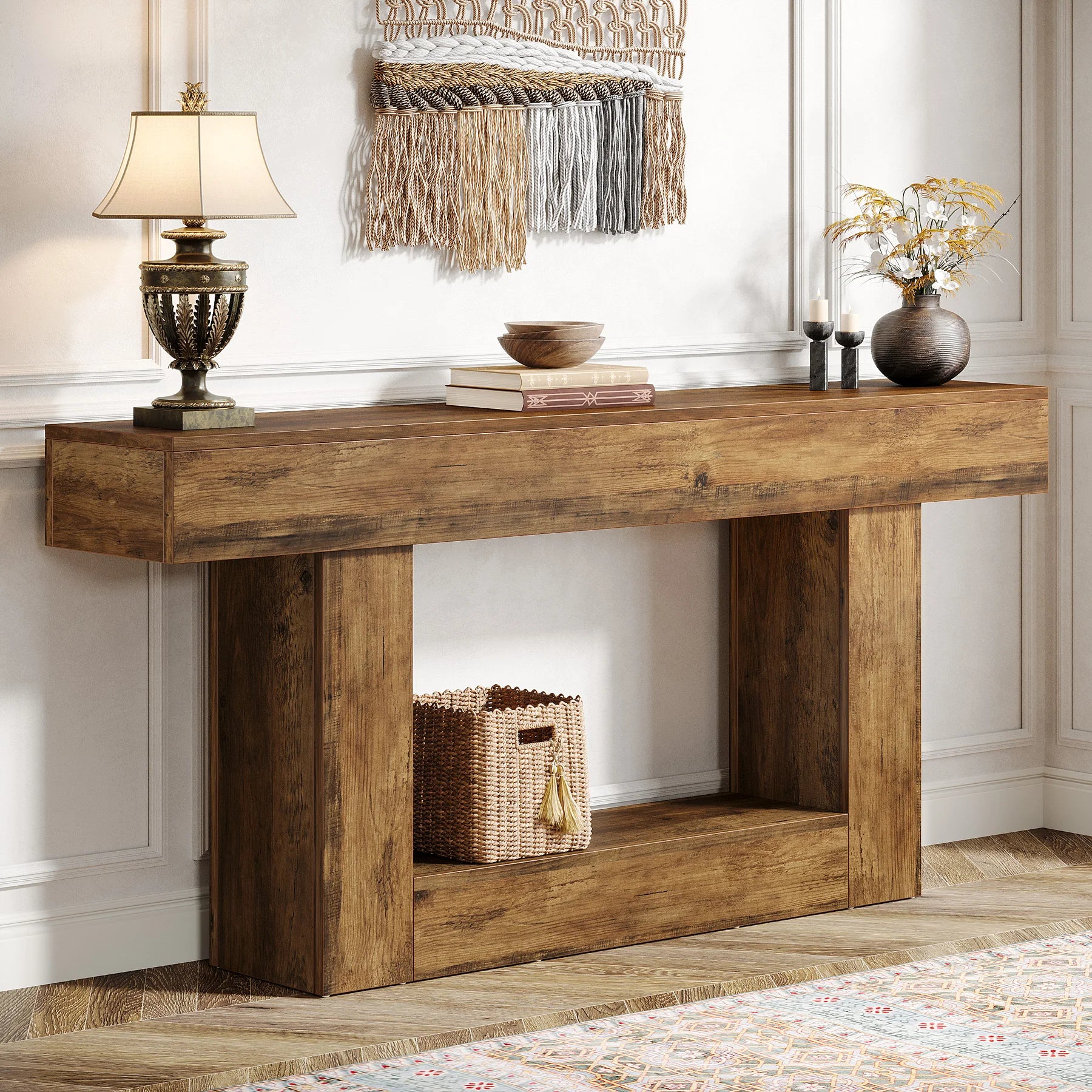 Tribesigns Farmhouse Console Table 2-Tier Entryway With U-Shaped Base
