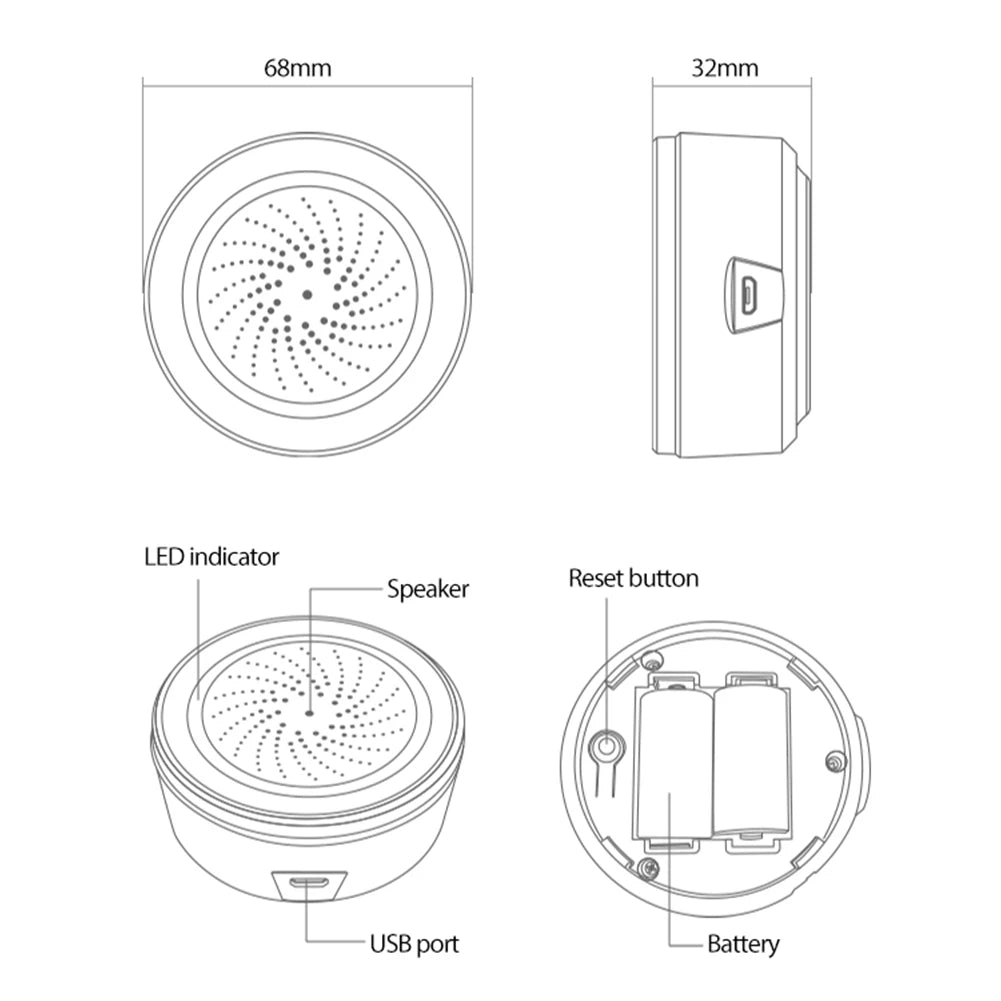 APWIKOGER Tuya Zigbee 3 in 1 Siren Alarm 90dB Security