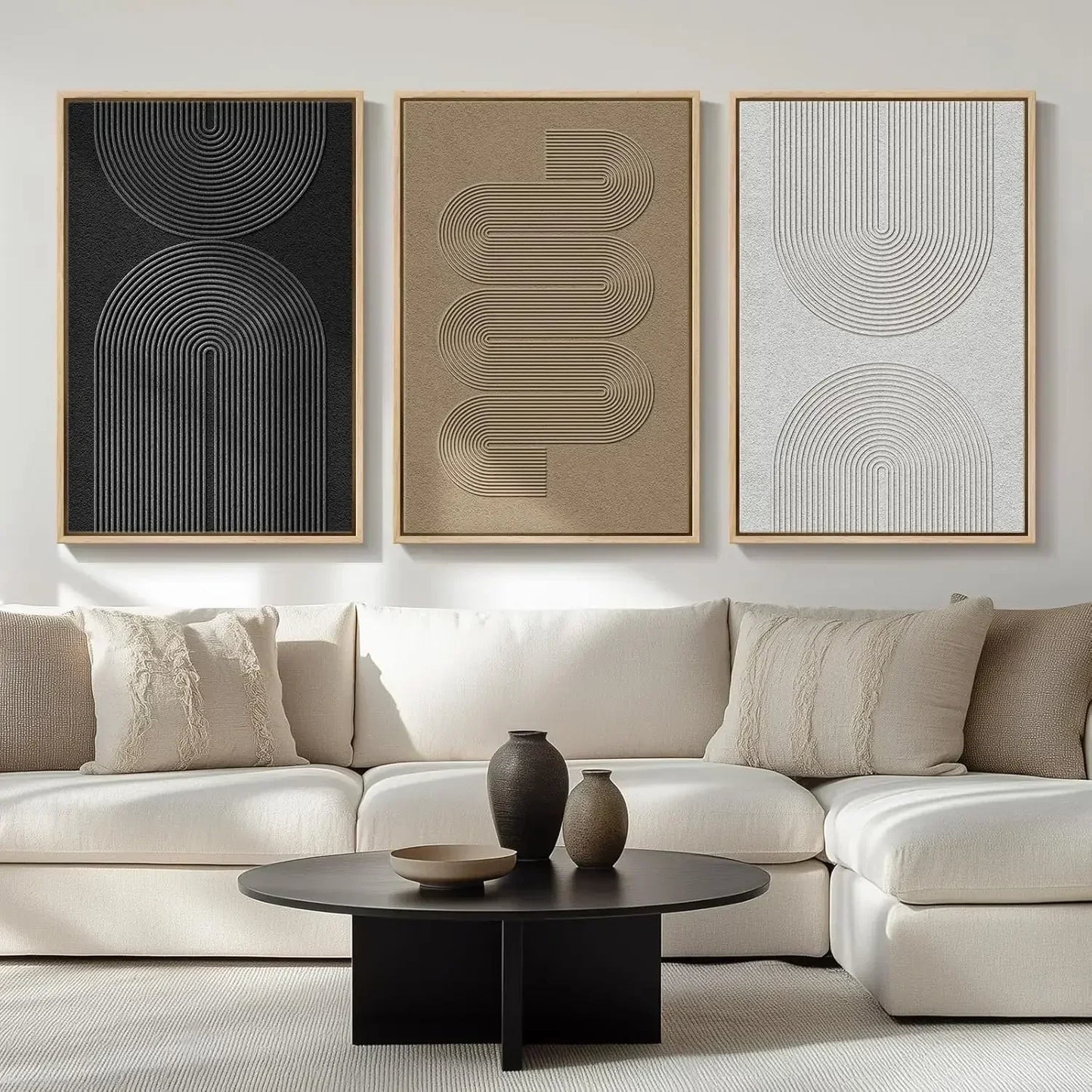 Neutral Black And White Abstract Wall Art Set Boho Canvas