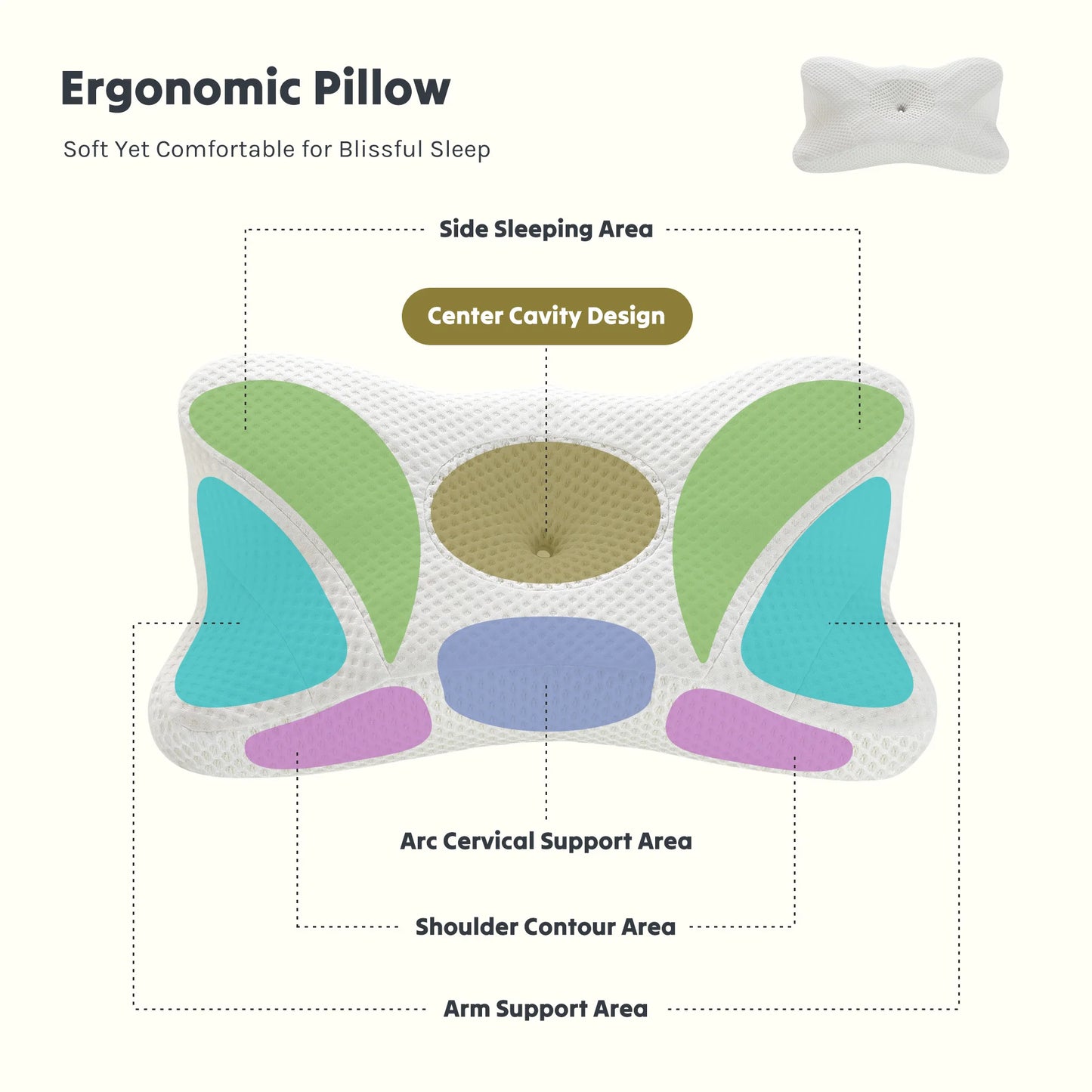 JHK Ergonomic Cervical Contour Memory Foam Pillow with Cooling Pillowcase