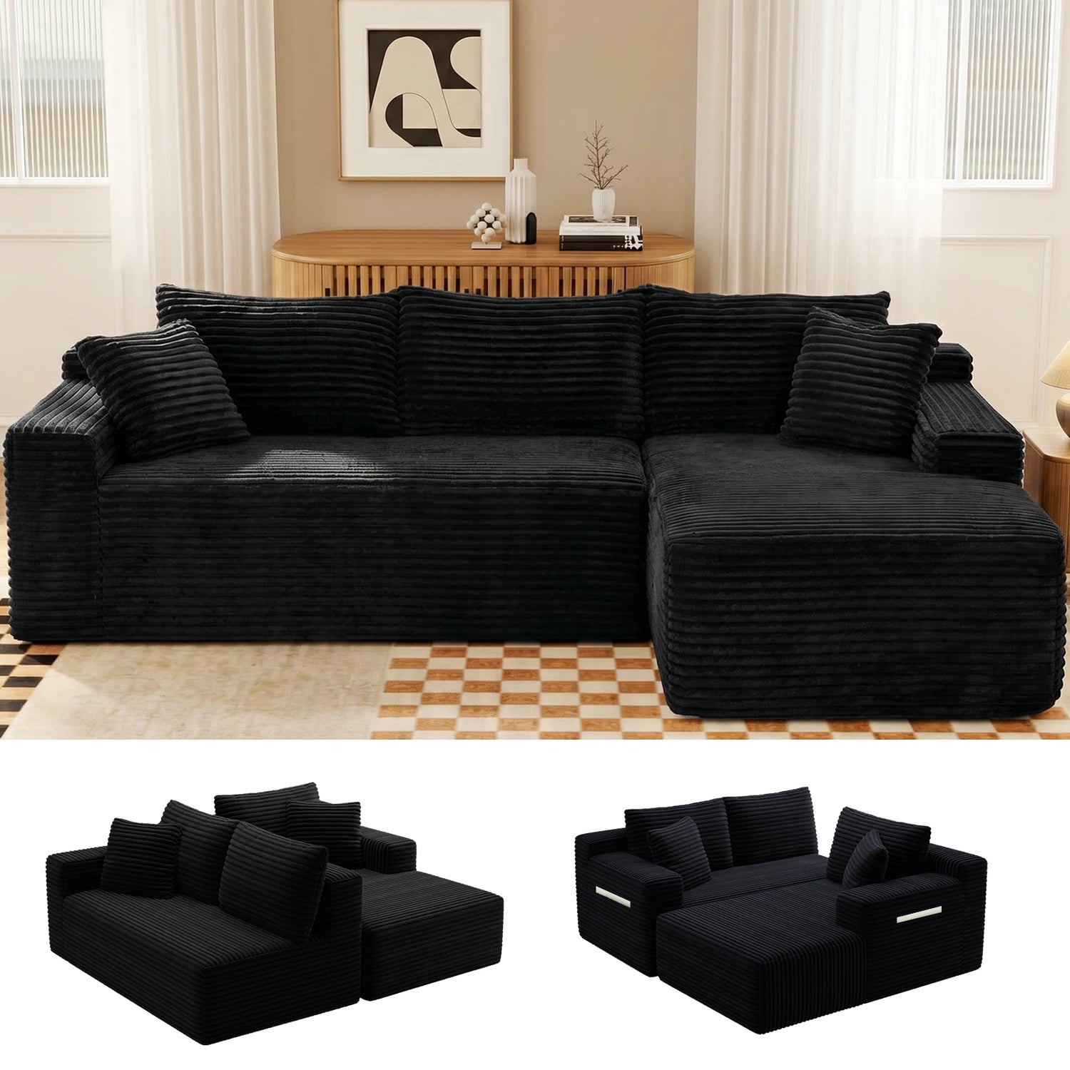 Cloud Modular Sectional Corduroy Sofa With L Shape Chaise
