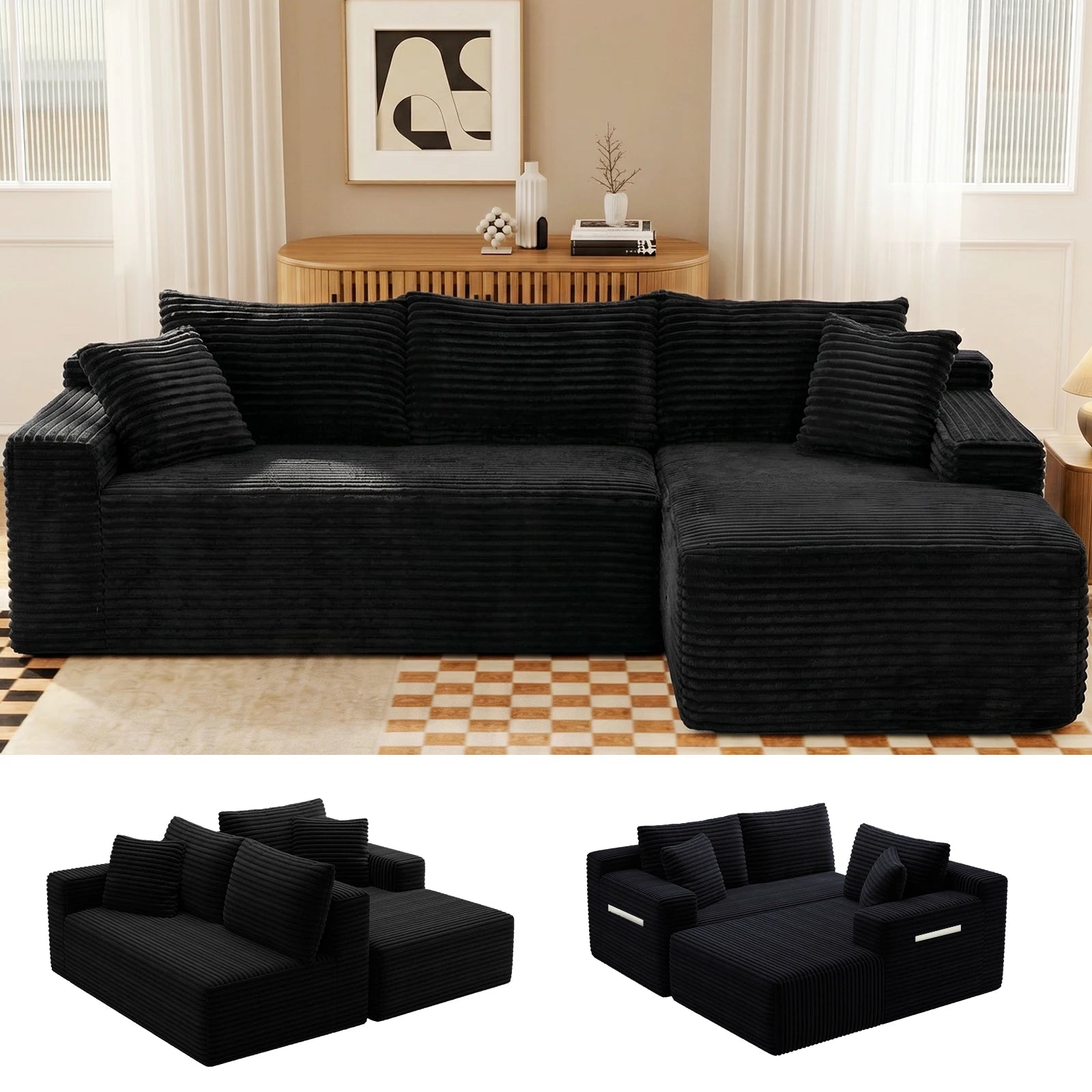 Cloud Modular Sectional Corduroy Sofa With L Shape Chaise