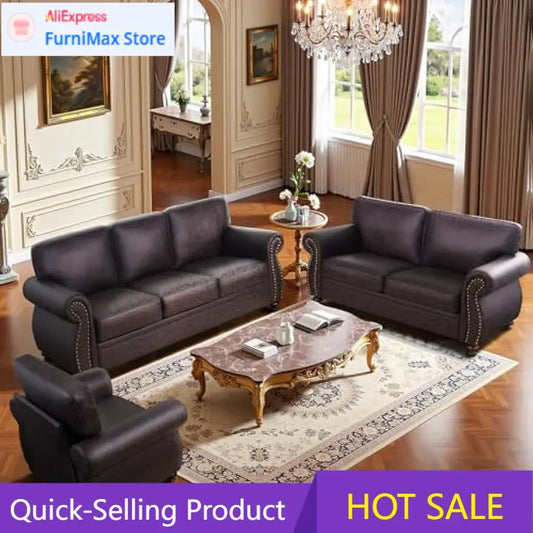 Mid-Century Vintage Sofa Couches Rivet Design Living Room Set