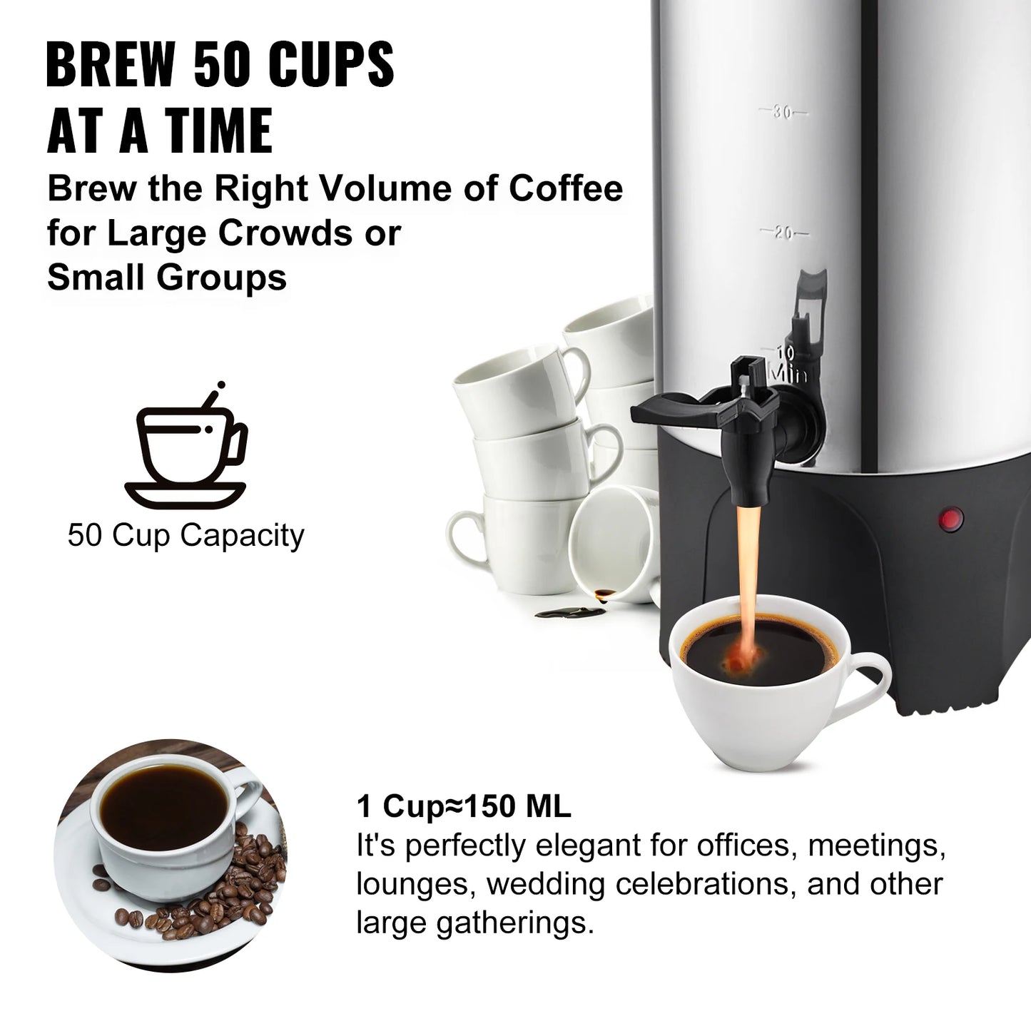 SucceBuy 1000W Commercial Coffee Urn Stainless Steel