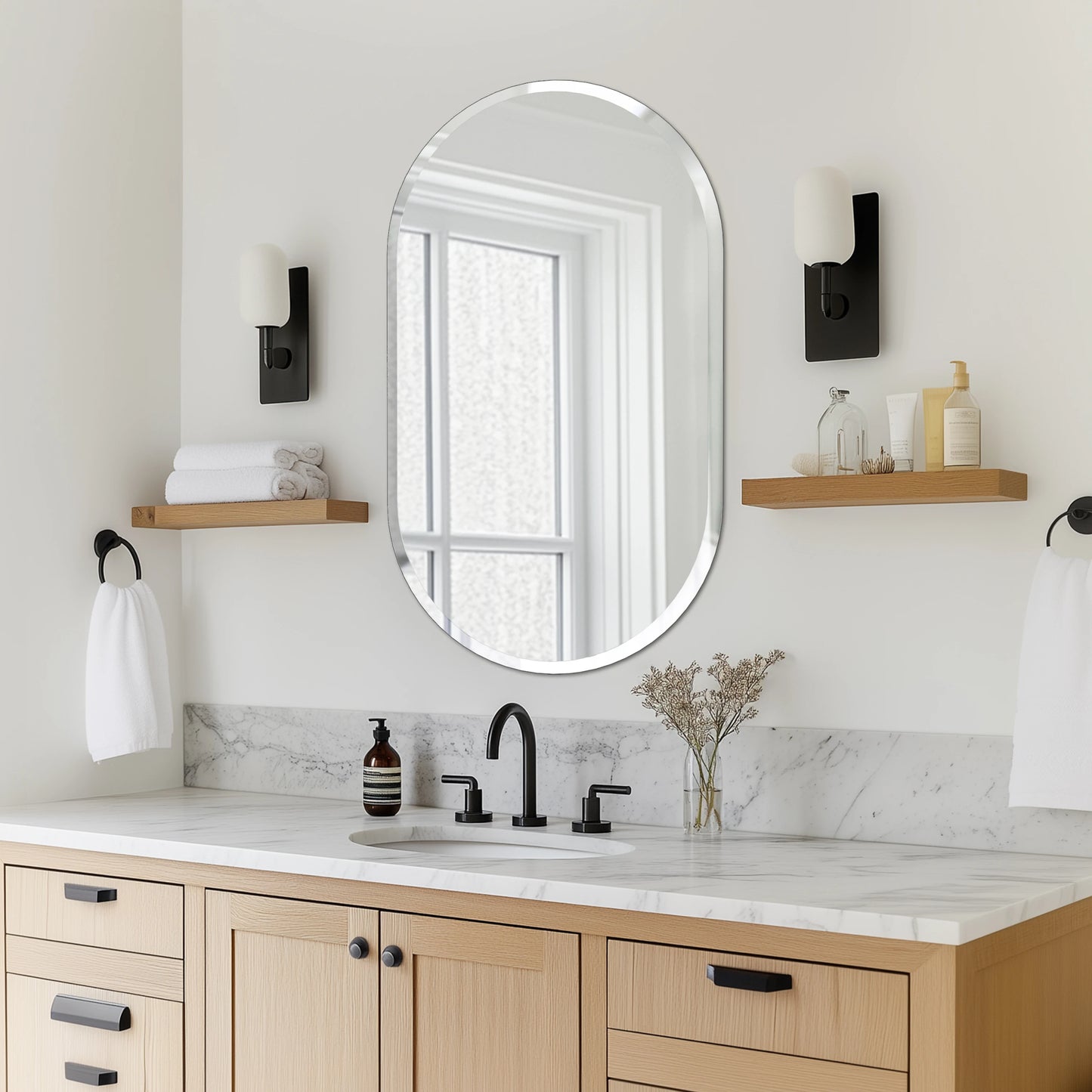 Wisfor Oval Frameless Beveled Mirror Over Sink Bathroom Vanity