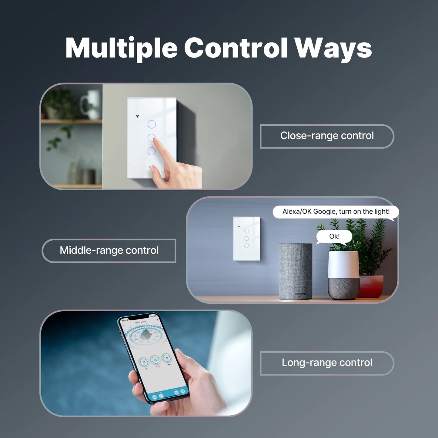 WiFi Smart Light Switch Glass Touch No Neutral Wire Works With Alexa Google Home