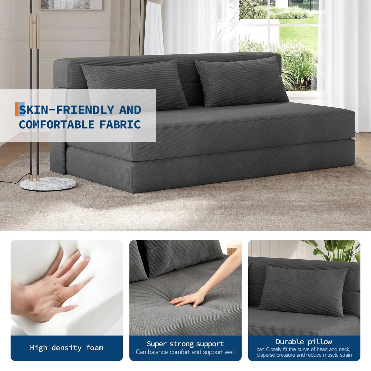 HobbyLane 4 In 1 Folding Sofa Bed Couch With Pillow