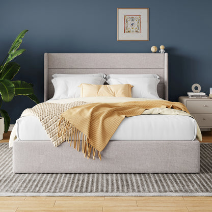 HOOMIC Lift Up Storage Bed With Wingback Headboard And Large Underbed Storage