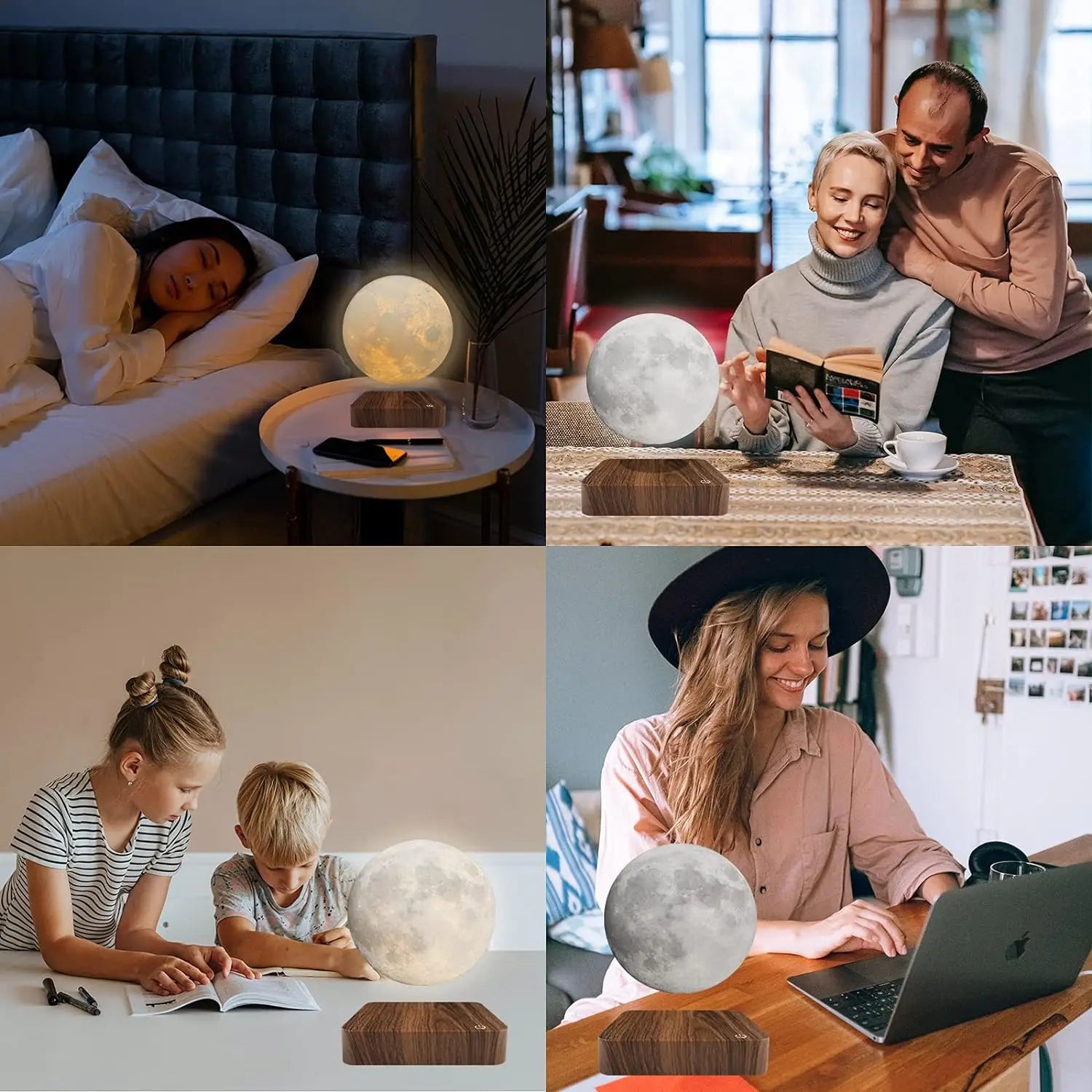 Mexllex Magnetic Floating Moon Lamp With Wooden Base 3-Temperature LED