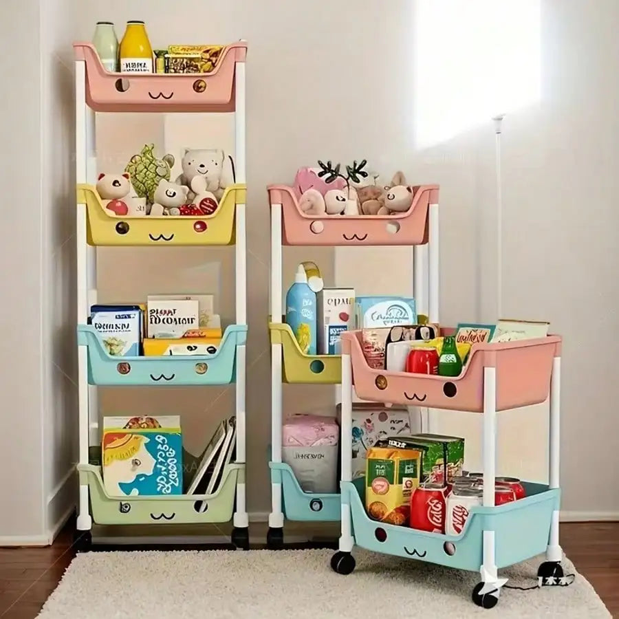 Multi Layer Wheeled Storage Rack Mobile Organizer for Living Room