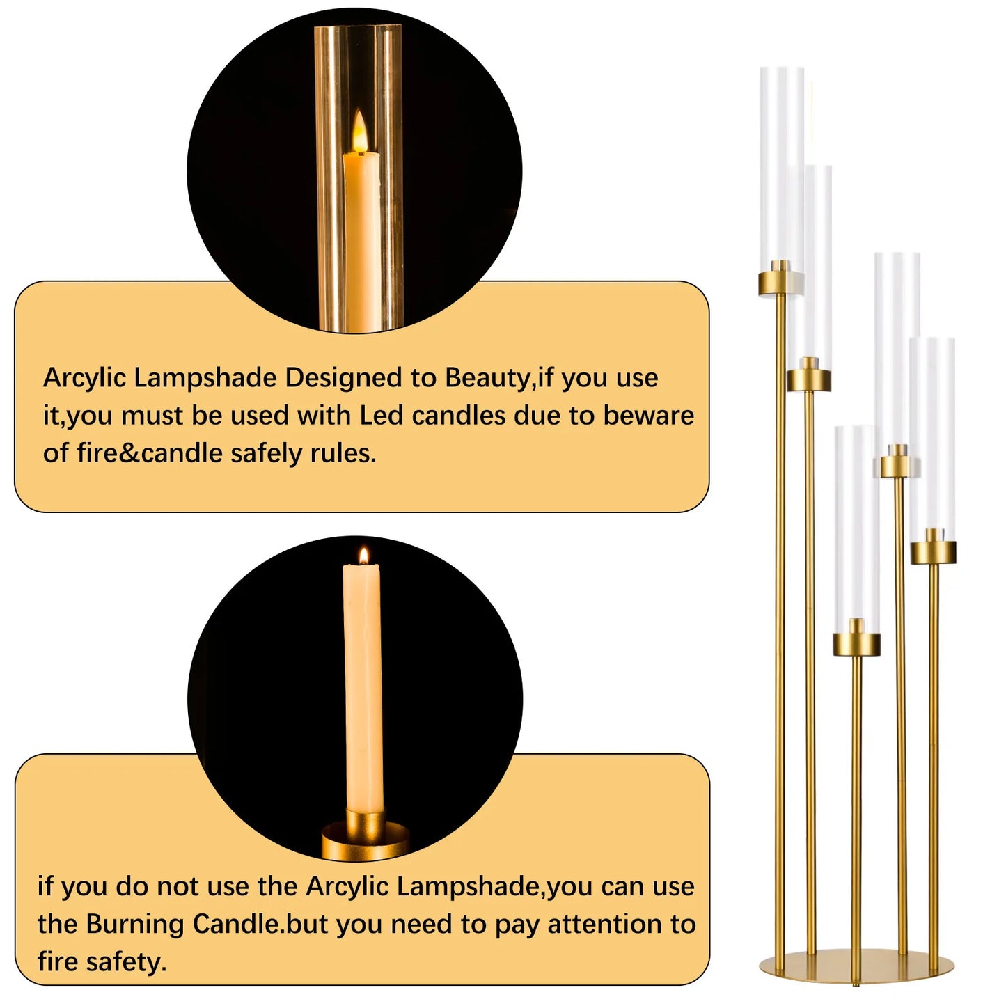 VINCIGANTCandle Floor Candelabra With Acrylic Lampshade 5 Arm