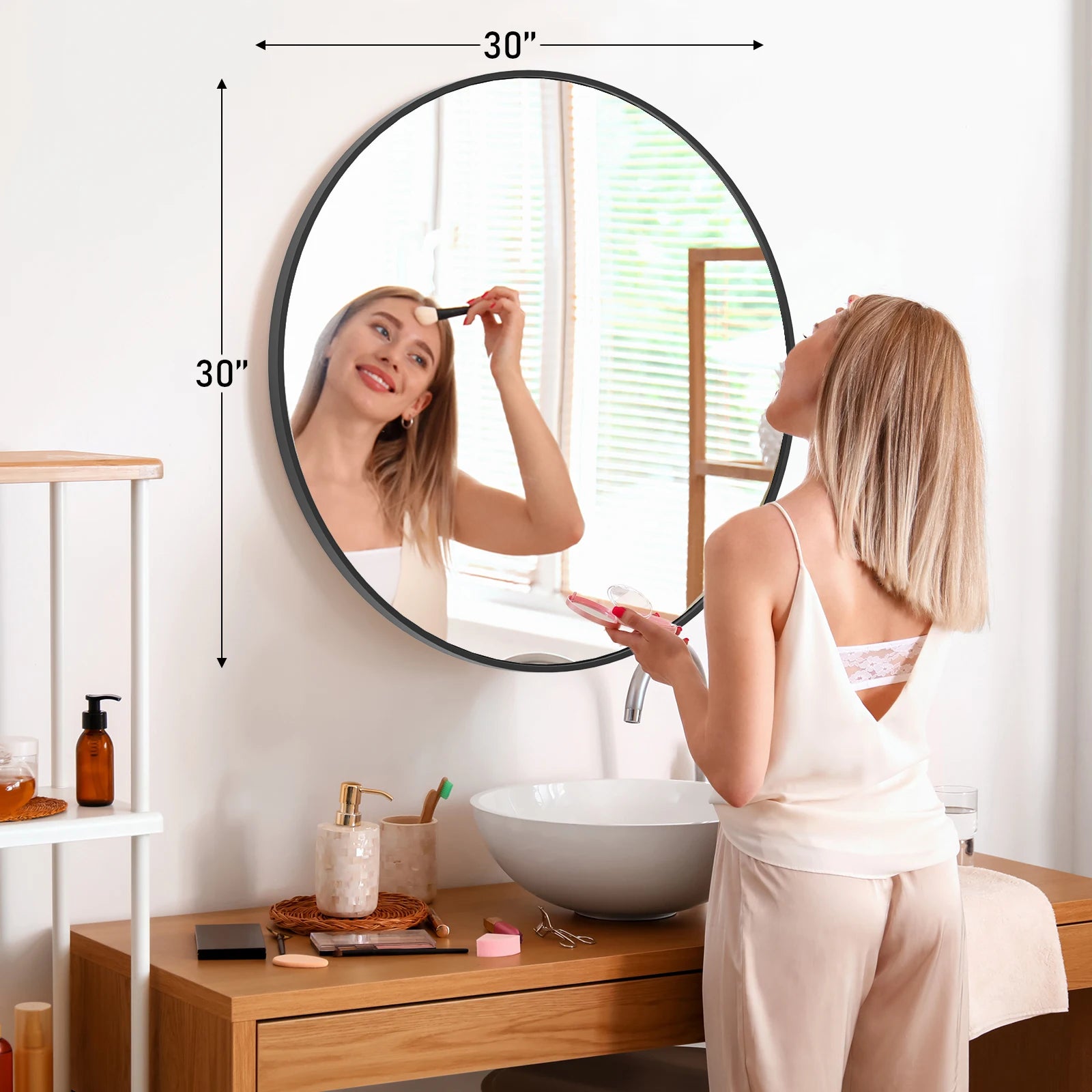 JHK Framed Vanity Mirror In Matte Metal Finish Wall