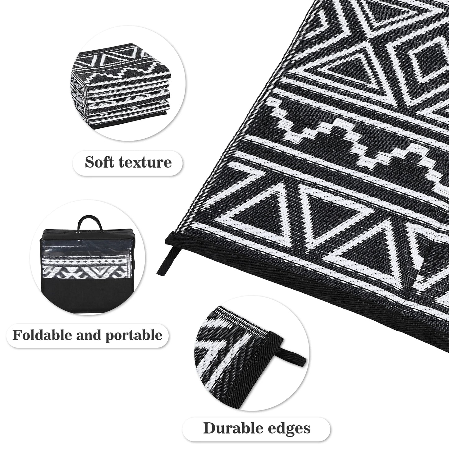 Studyset Outdoor Rug Boho Reversible Patio Mat Waterproof