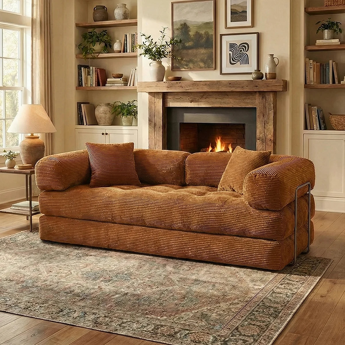 YQzyphyna Futon Sofa Bed 4 In 1 Convertible Corduroy Sleeper Loveseat