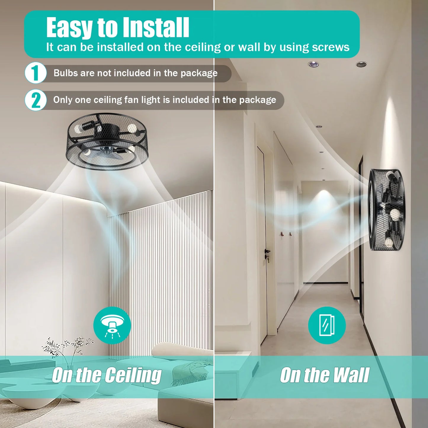 Ceiling Fan Light With E27 Base 40W For Living Rooms