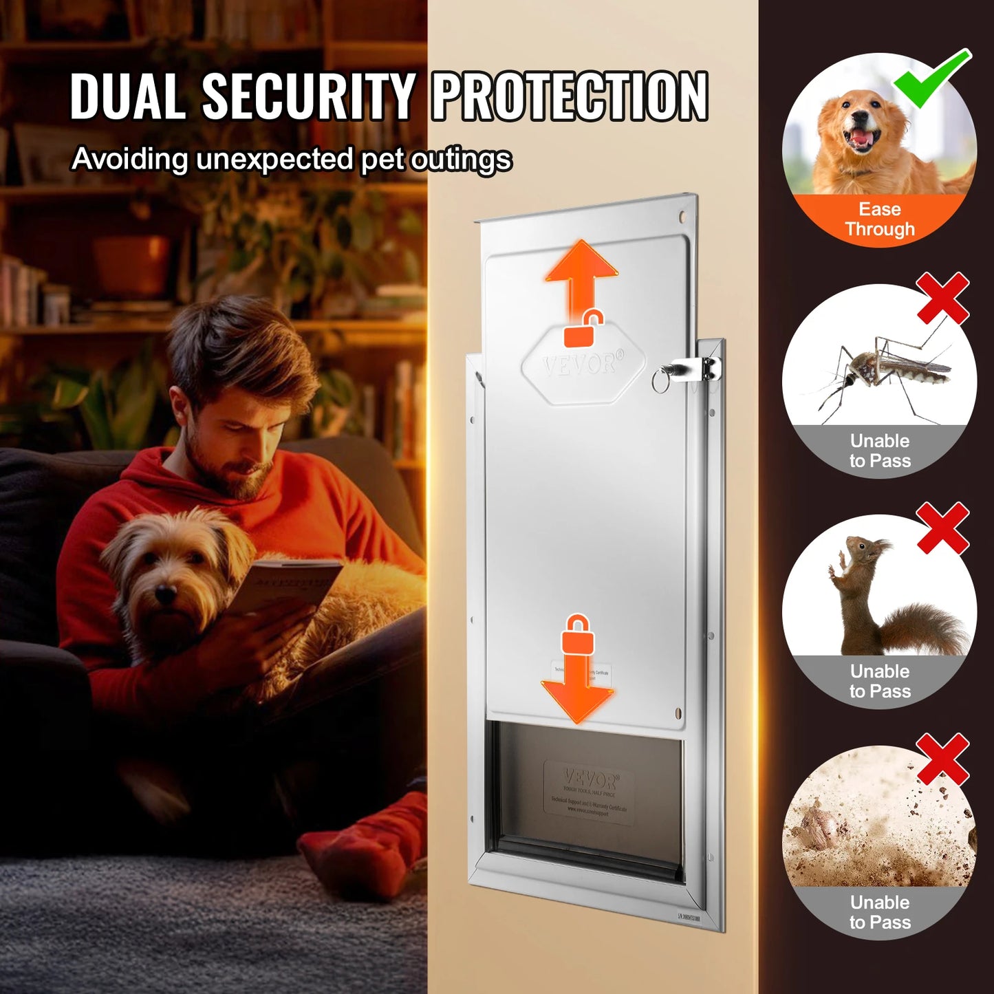 SucceBuy Pet Door Aluminum Frame With Lock And Flap