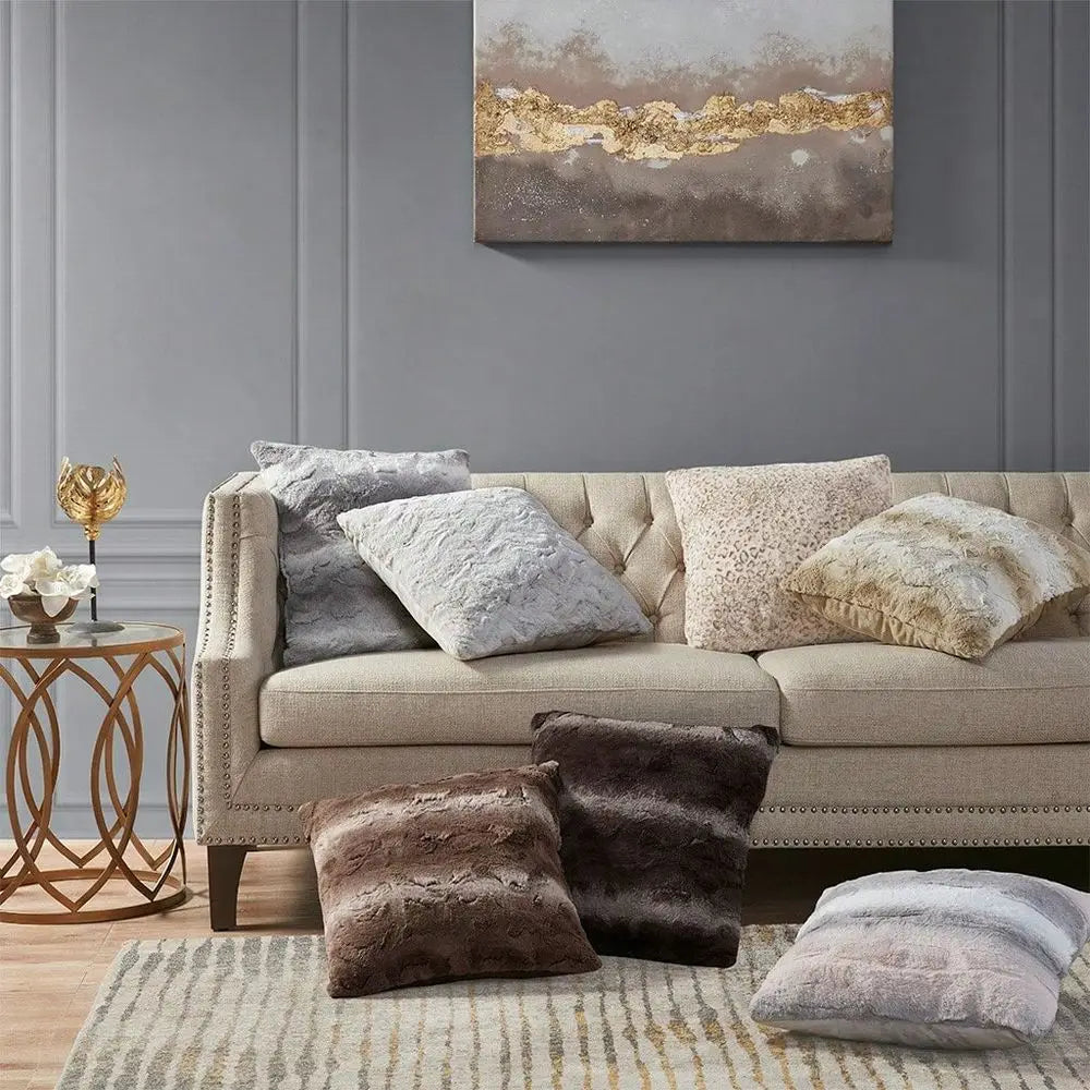 Zuri Faux Fur Animal Throw Pillow Luxury Square Decorative Pillow