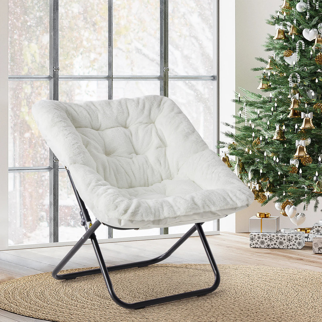 JHK Cozy Faux Fur Saucer Chair Folding Lounge Chair