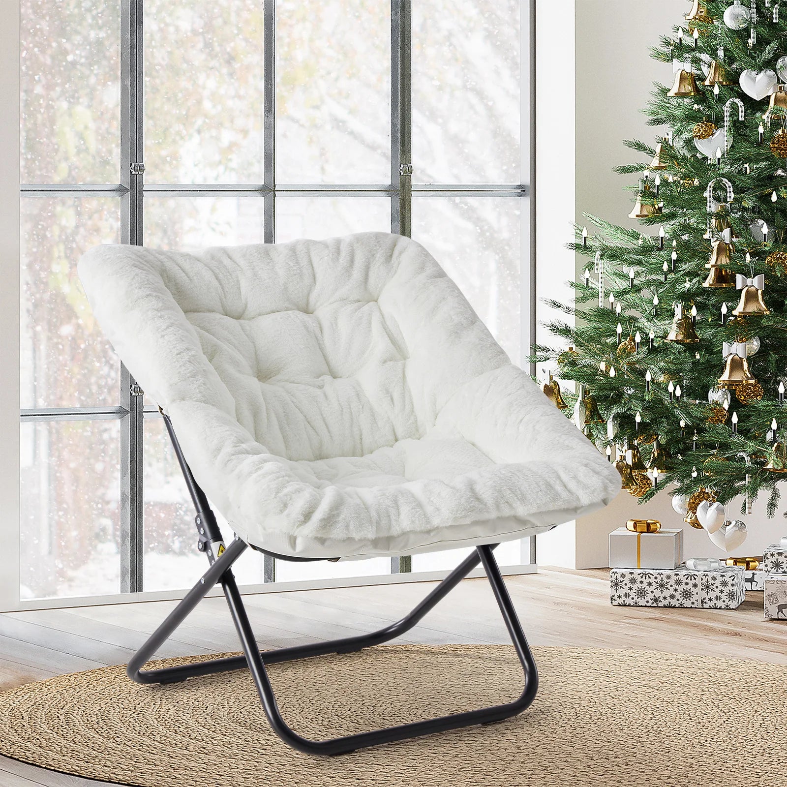 JHK Cozy Faux Fur Saucer Chair Folding Lounge Chair