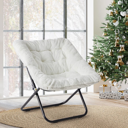 JHK Cozy Faux Fur Saucer Chair Folding Lounge Chair