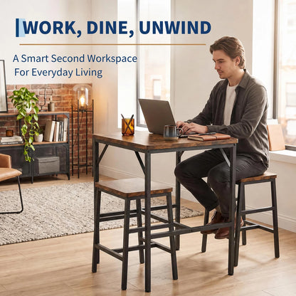 HiMISS Modern Pub Height Dining Table Set With Two Stools