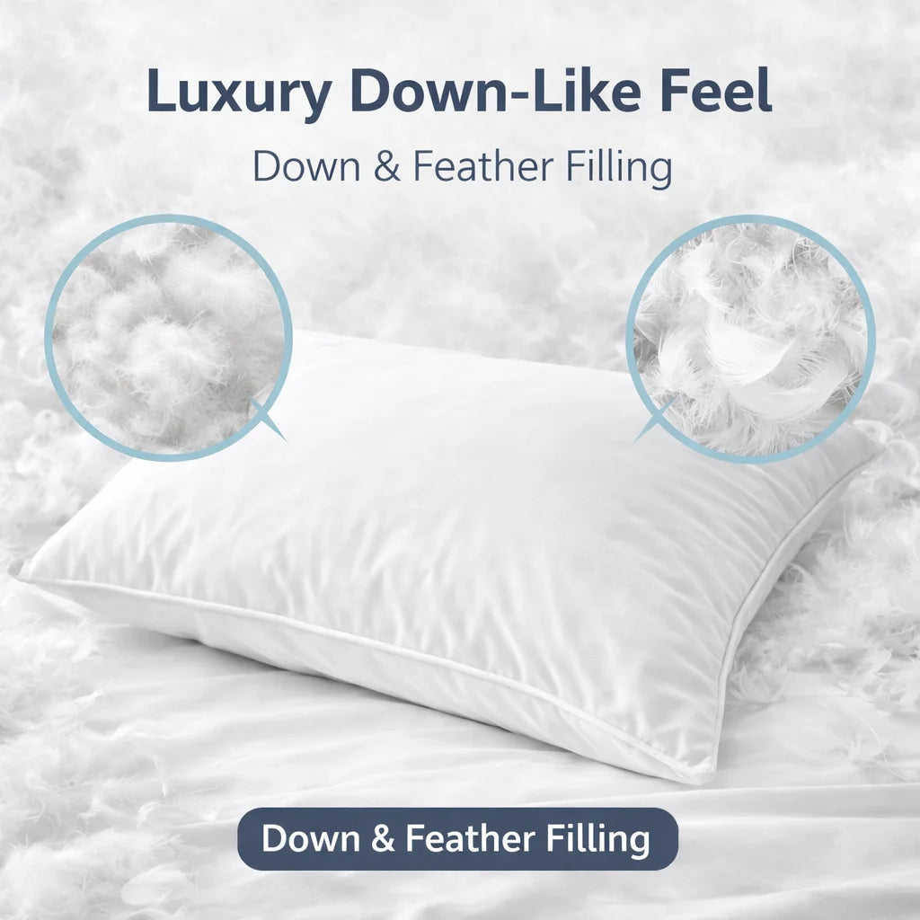 FISHDRUCN Goose Down Pillow Set, 100 Percent Cotton Bedding