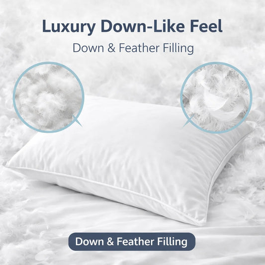 FISHDRUCN Goose Down Pillow Set, 100 Percent Cotton Bedding