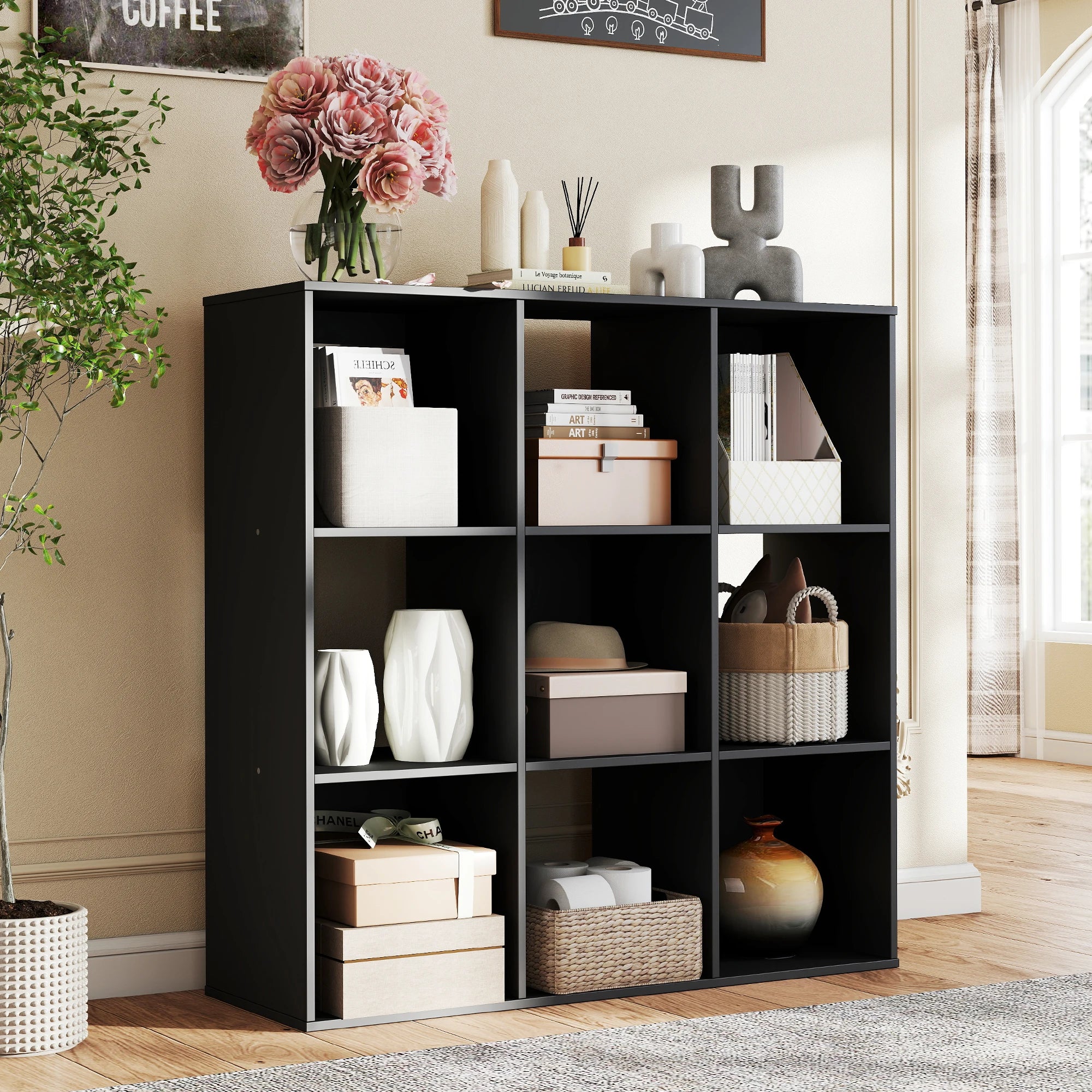 JHK Cube Storage Organizer Wood Shelf Bookcase For Living Room