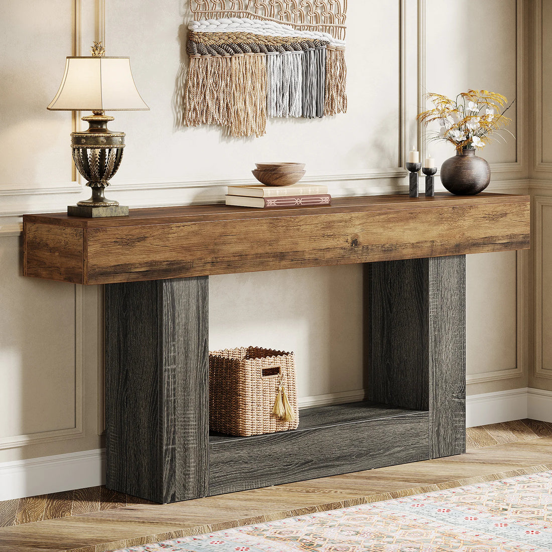Tribesigns Farmhouse Console Table 2-Tier Entryway With U-Shaped Base