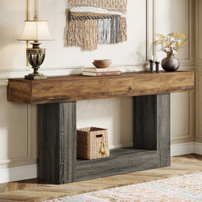 Tribesigns Farmhouse Console Table 2-Tier Entryway With U-Shaped Base