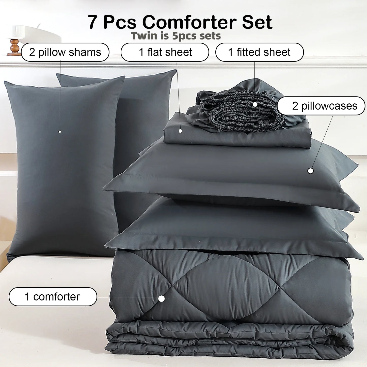 EasYum 7 Piece Polyester Bedding Set Includes Comforter And Sheets