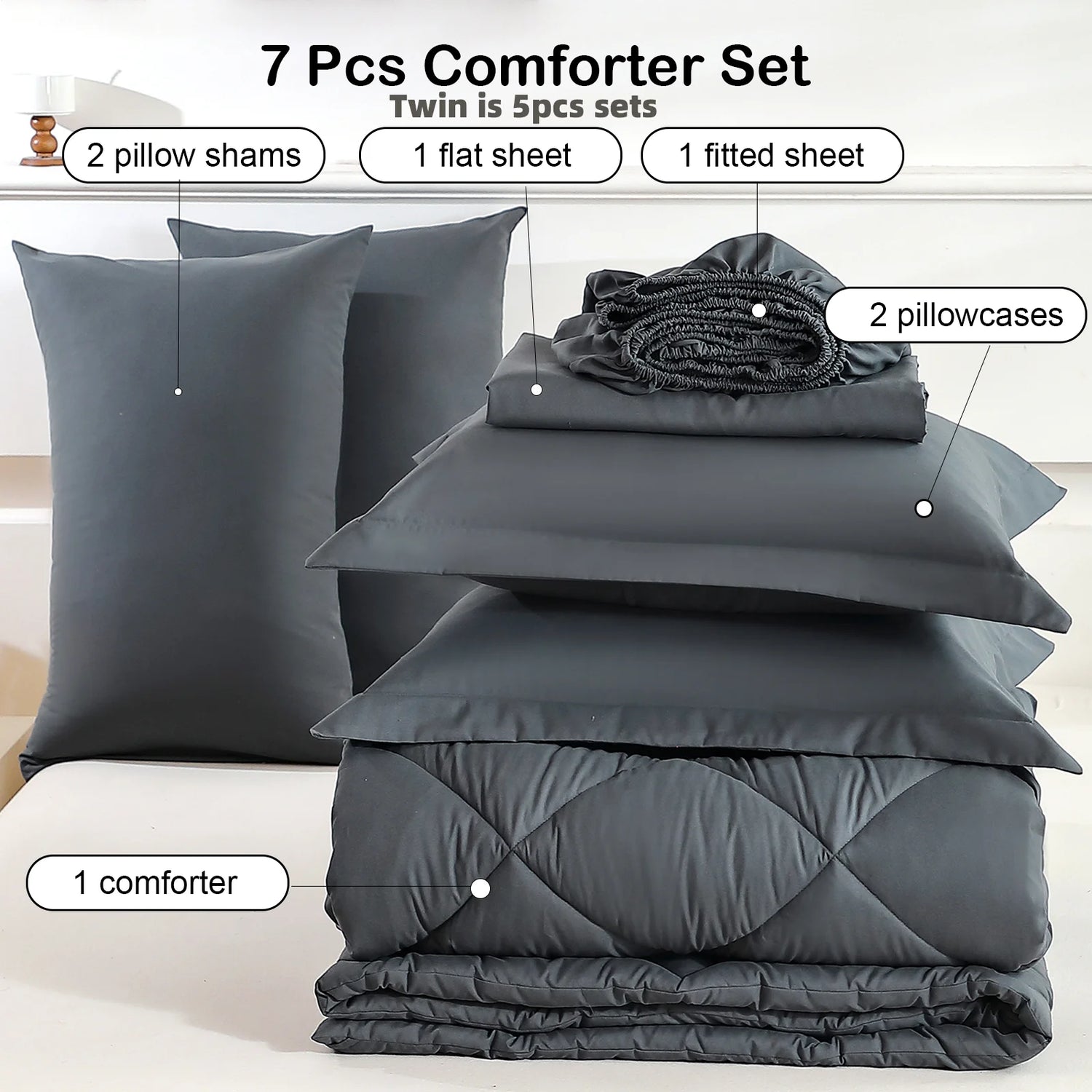 EasYum 5 To 7 Piece Bedding Set Comforter Flat Fitted Pillowcases