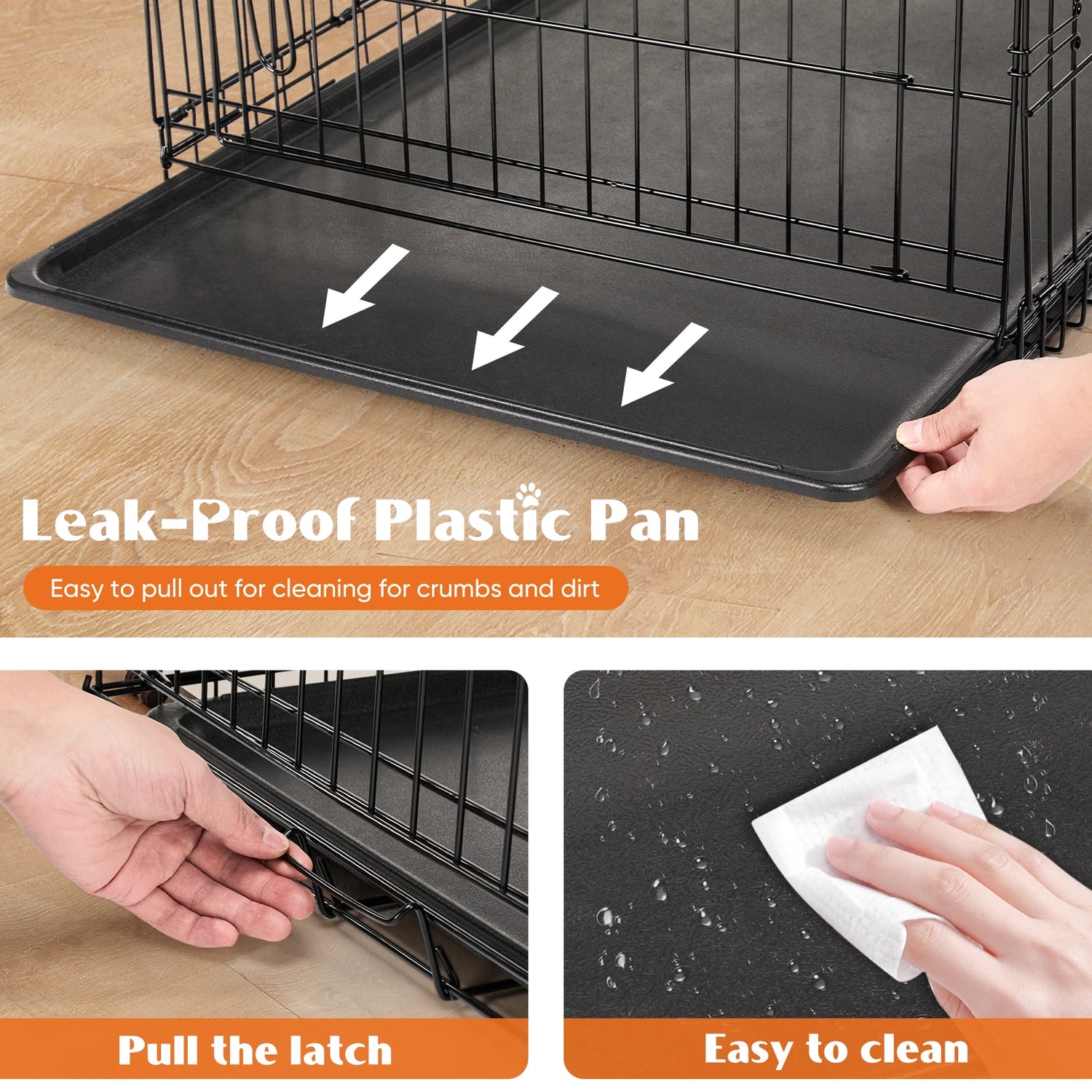 JHK Folding Metal Dog Cage With Leak Proof Pan Tray
