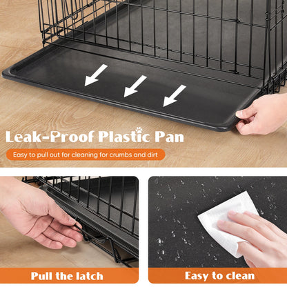 JHK Folding Metal Dog Cage With Leak Proof Pan Tray