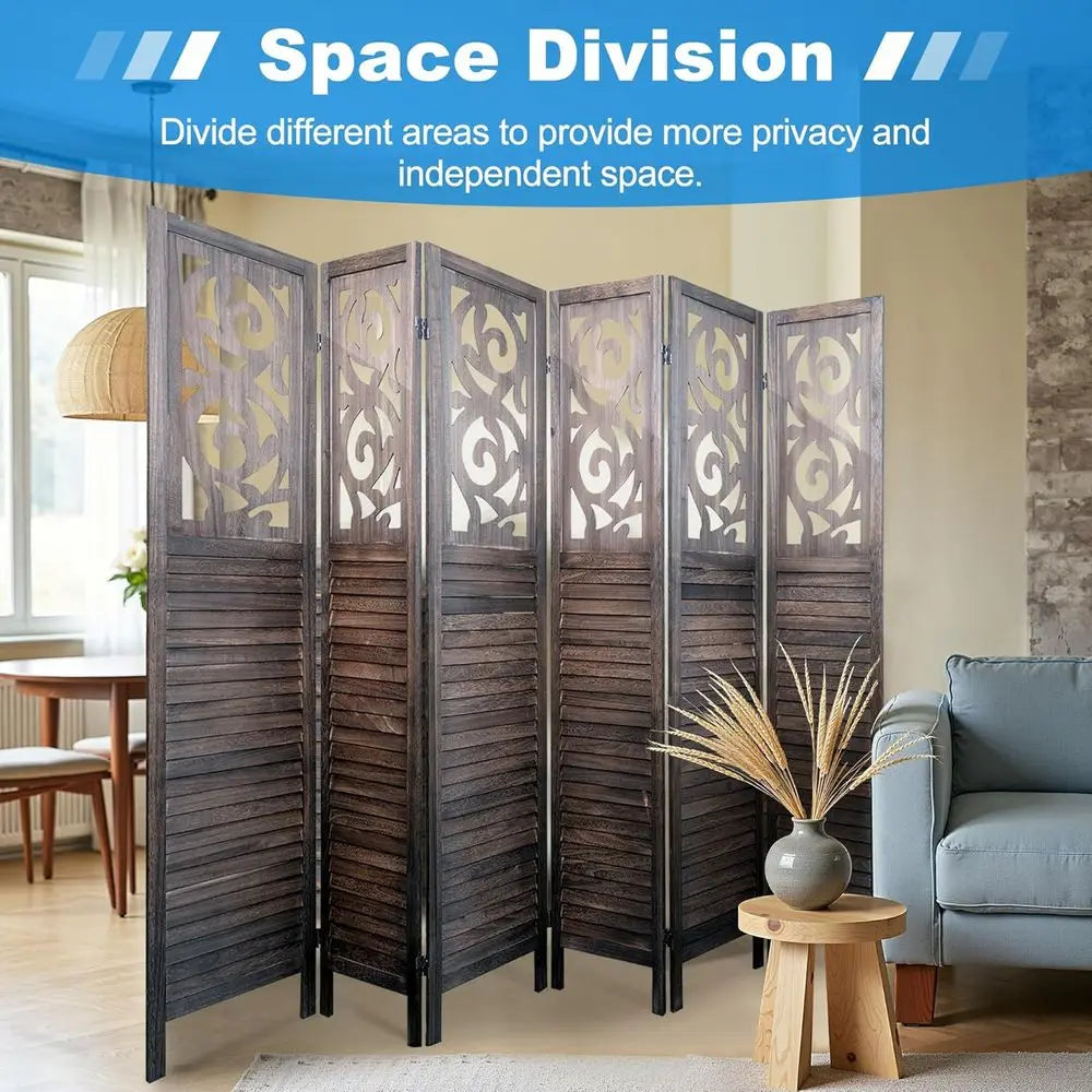 Wood Carved Room Divider Folding Privacy Screen