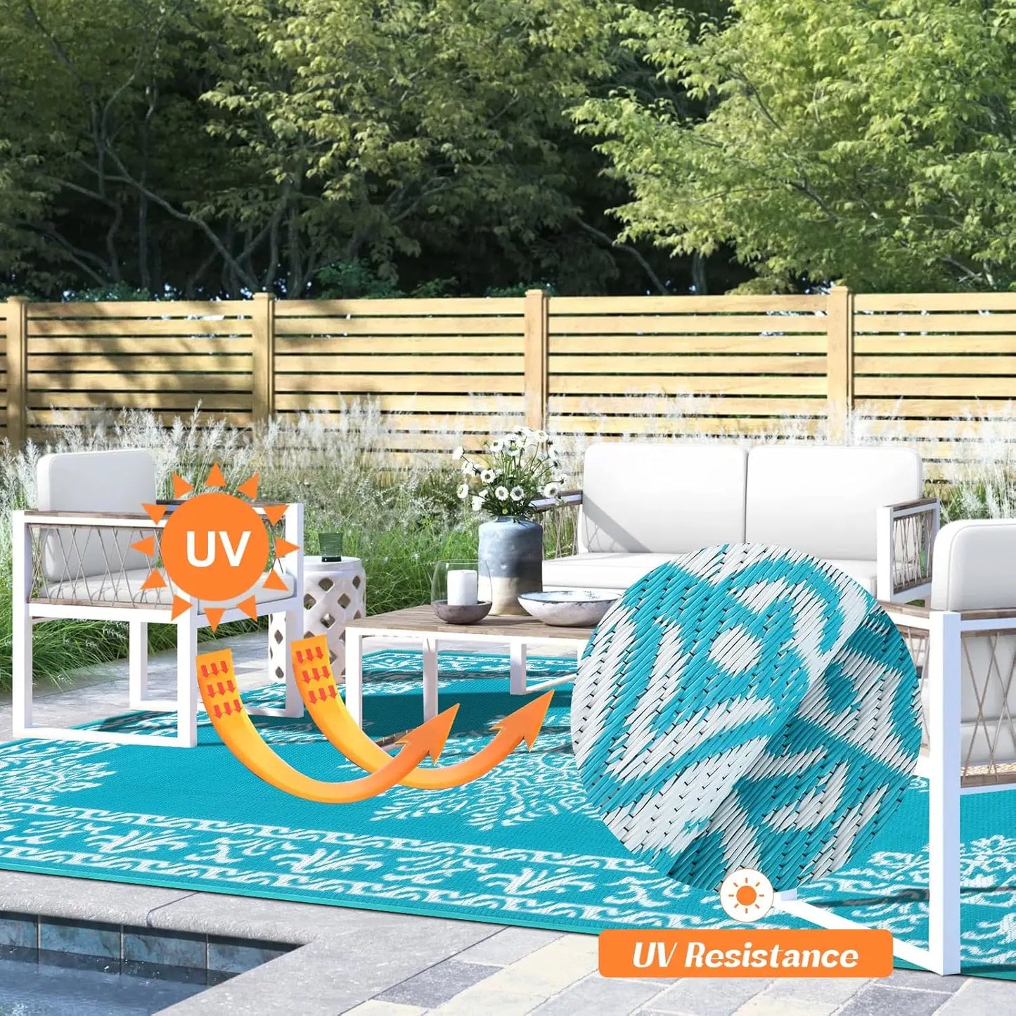 Waterproof Reversible Outdoor Rug Deck And Patio With UV Resistance
