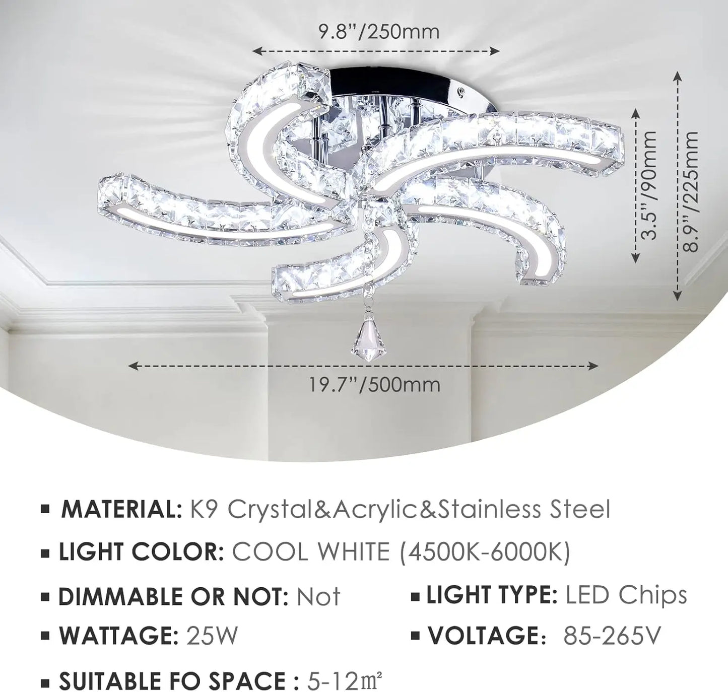 FRIXCHUR Modern Crystal Chandeliers LED Ceiling Light Fixture