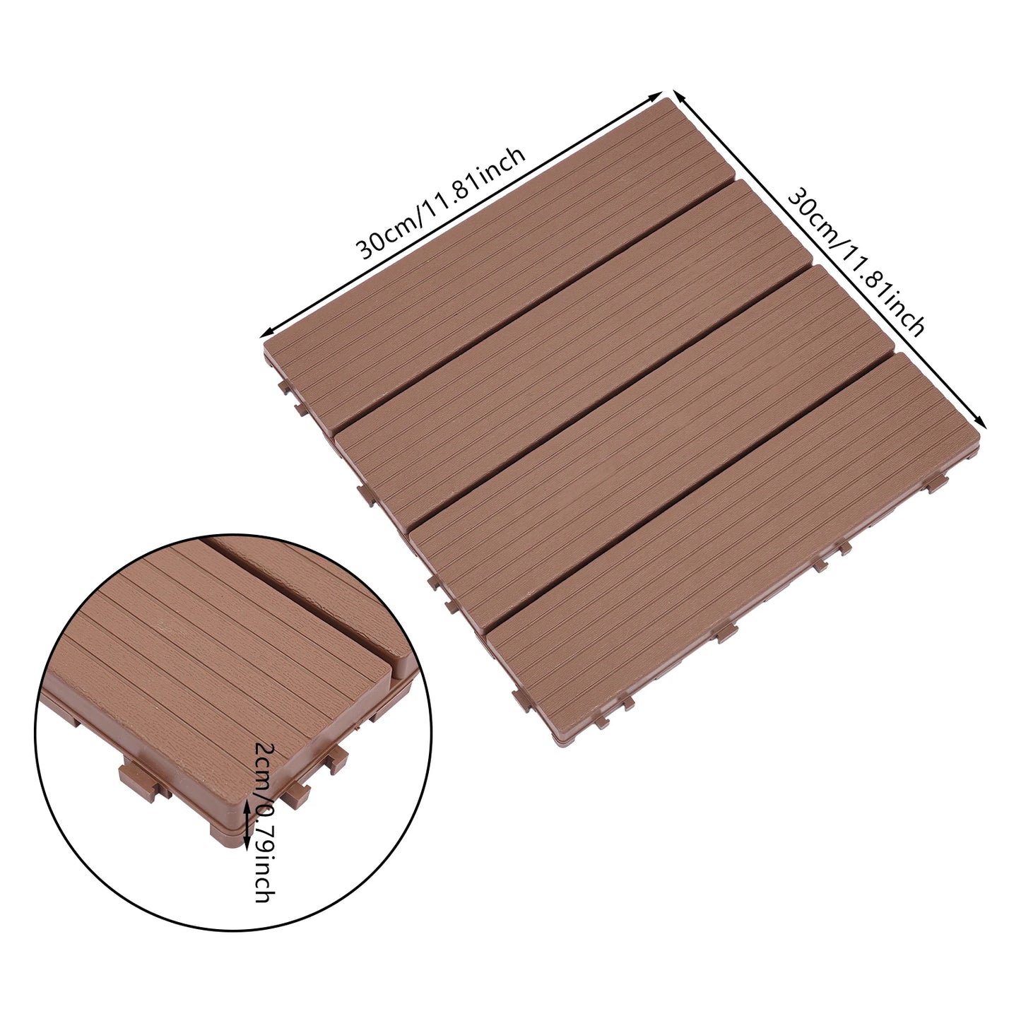 Bymaocar Interlocking Outdoor Deck Tiles Waterproof Wood Look PVC Flooring