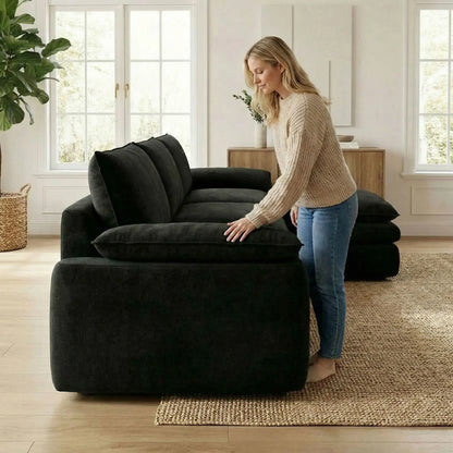 Chenille L Shaped Sectional Featuring Deep Seat And Chaise Lounge