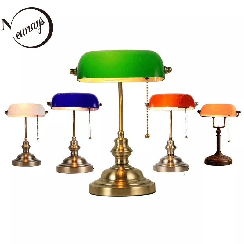 Newrays Glass Banker's Desk Lamp With Zipper Switch, E27 Base