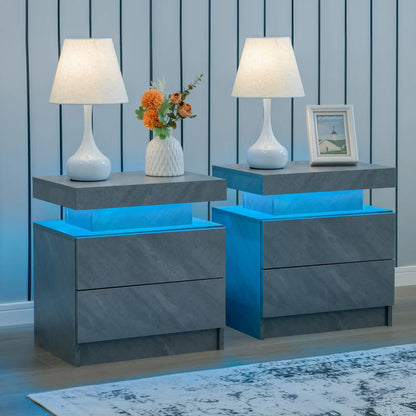 Cubehom LED Nightstands Set Of Two With Drawers Bedside Tables