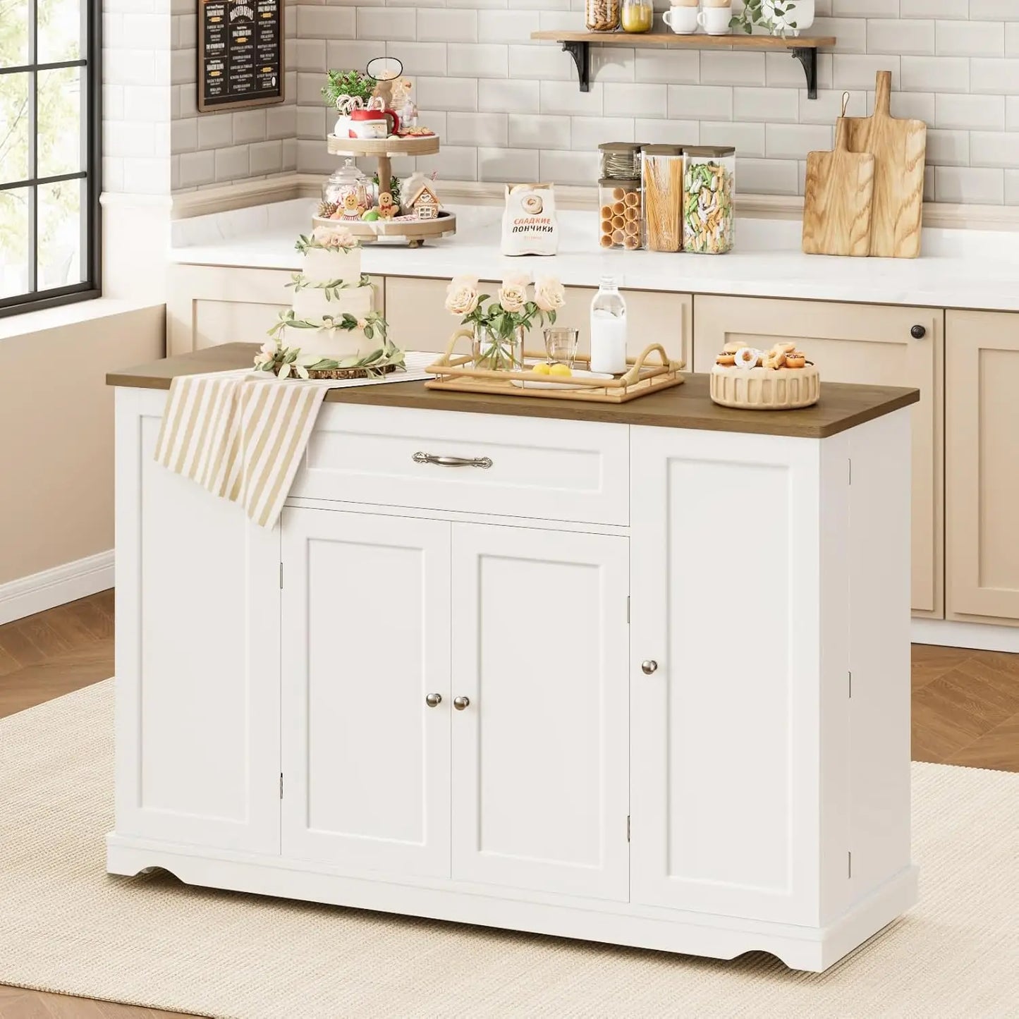 Guangbai Kitchen Island Cart With Storage And Wheels 2 Drawers