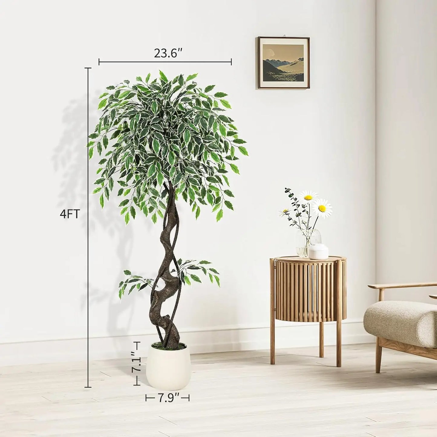 HiMISS Artificial Ficus Tree Indoor Outdoor Faux Plant With Pebbles