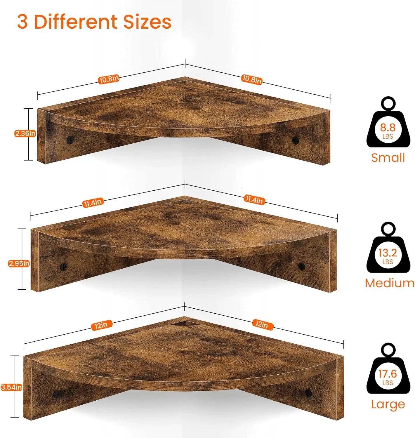 Set of 3 Floating Corner Shelves With Cable Hole