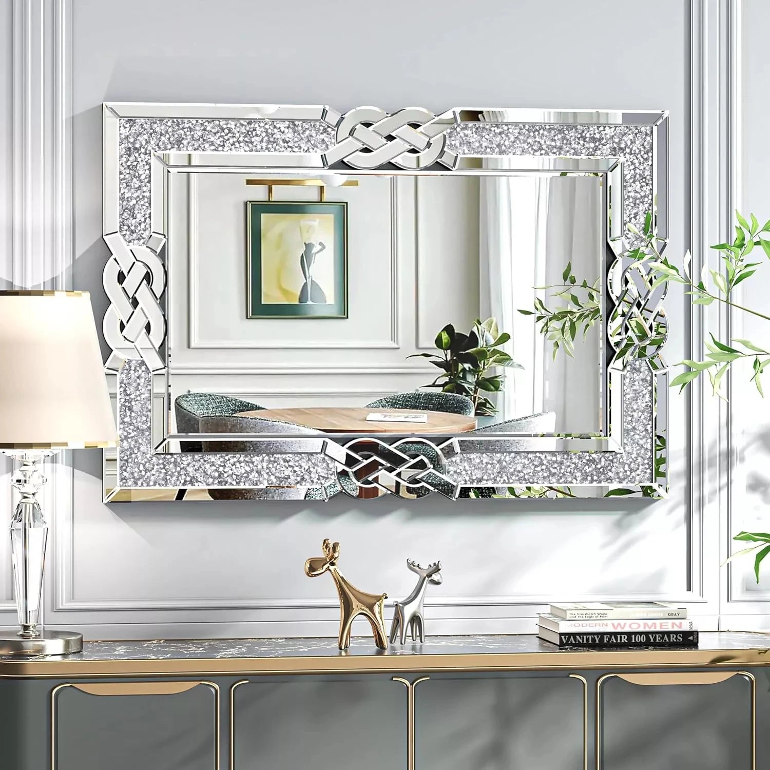 Wisfor Crushed Diamond Rectangular Wall Mirror With Crystal Frame