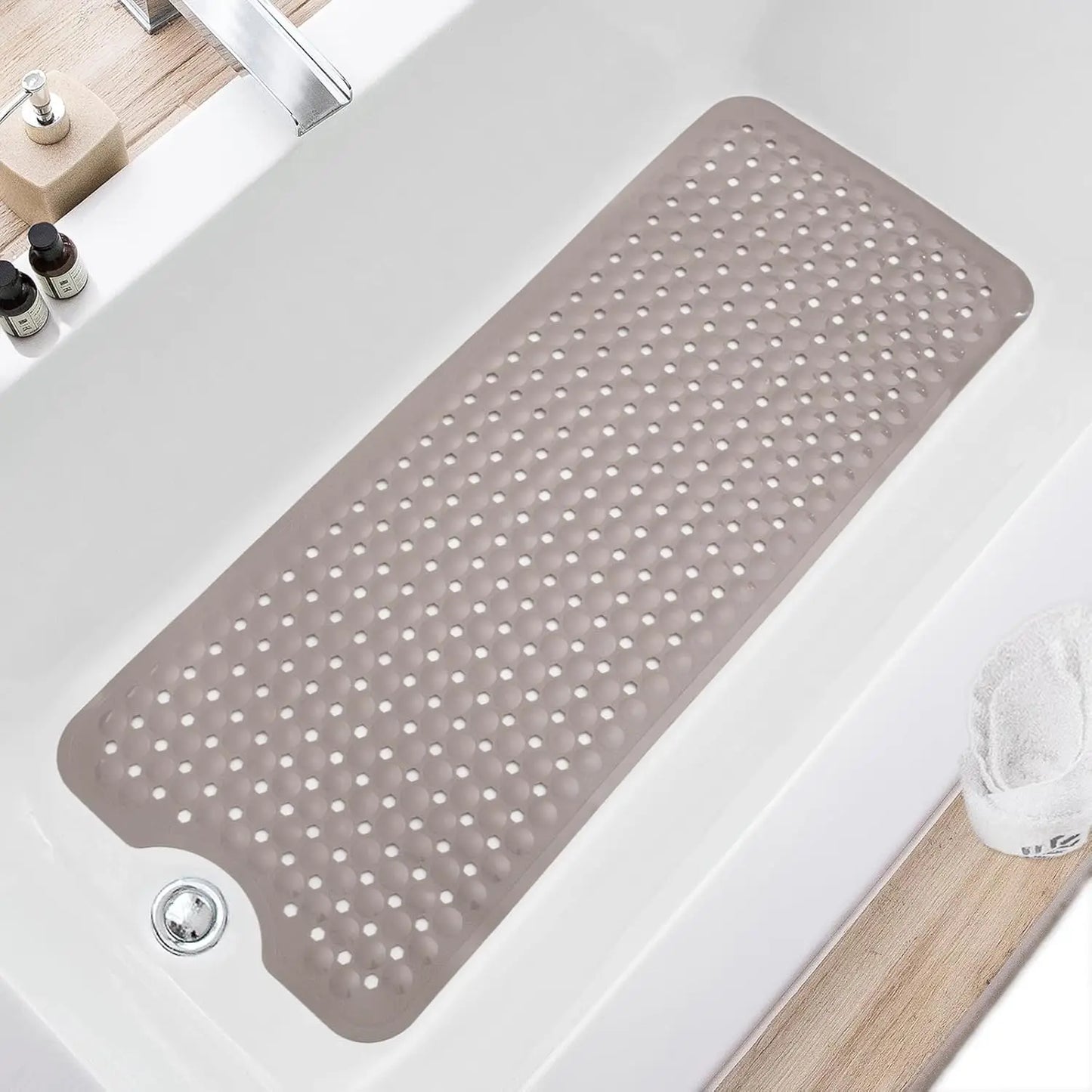 Non Slip Bath Tub Mat With Drain Holes And Suction Cups