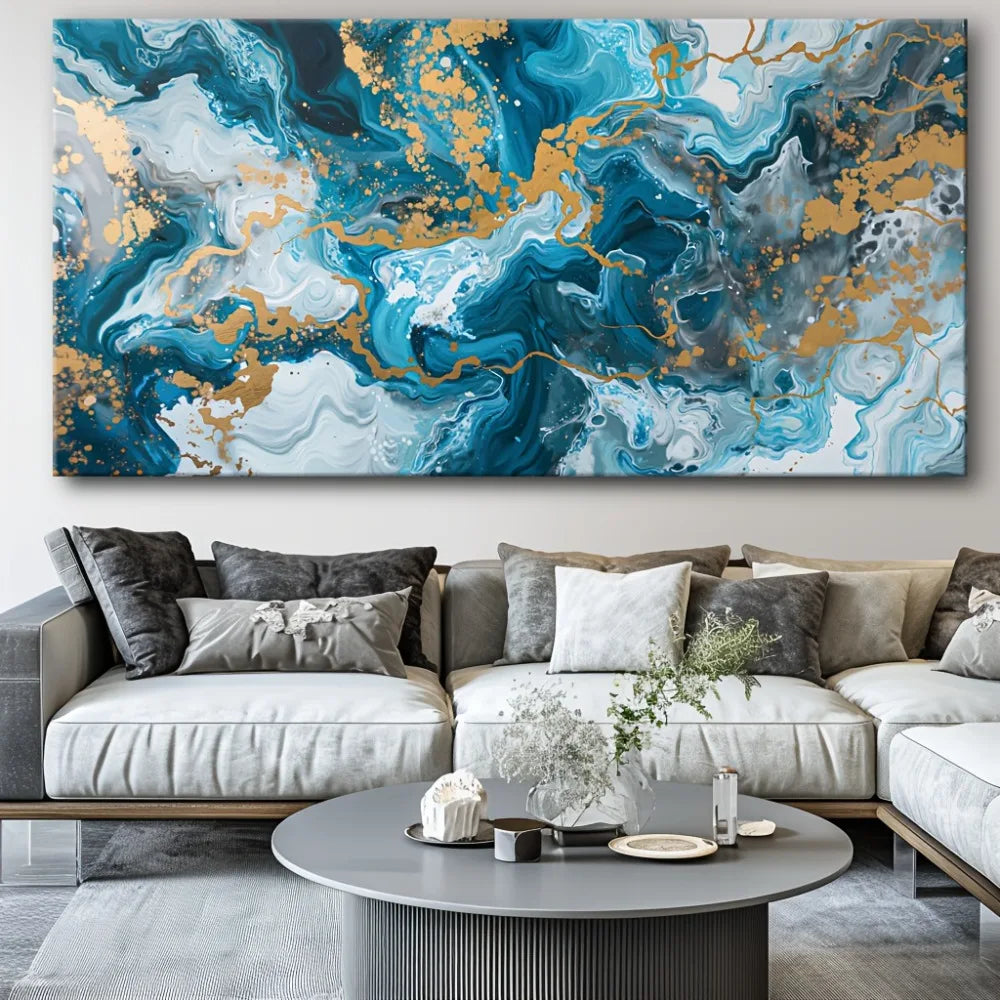 Blue Abstract Canvas Wall Art Print For Living Room Decor