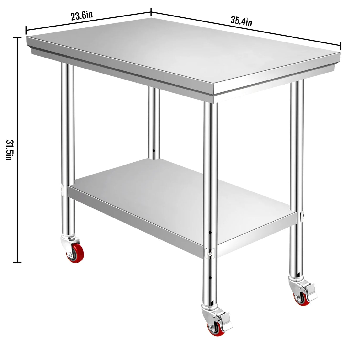 SucceBuy Stainless Steel Kitchen Prep Table With 4 Casters And Backsplash